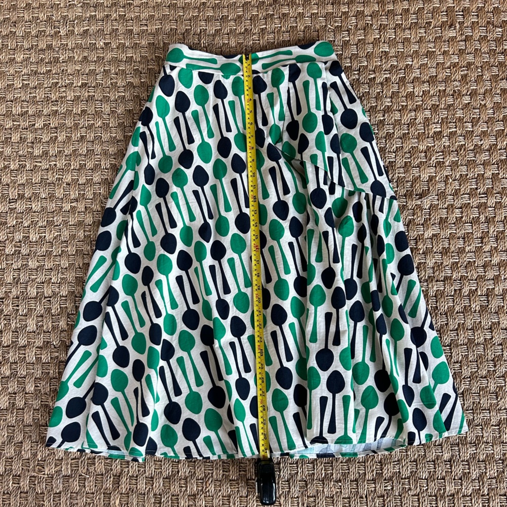 Stylish Green and Blue Spoon Patterned A-line cotton skirt with lining